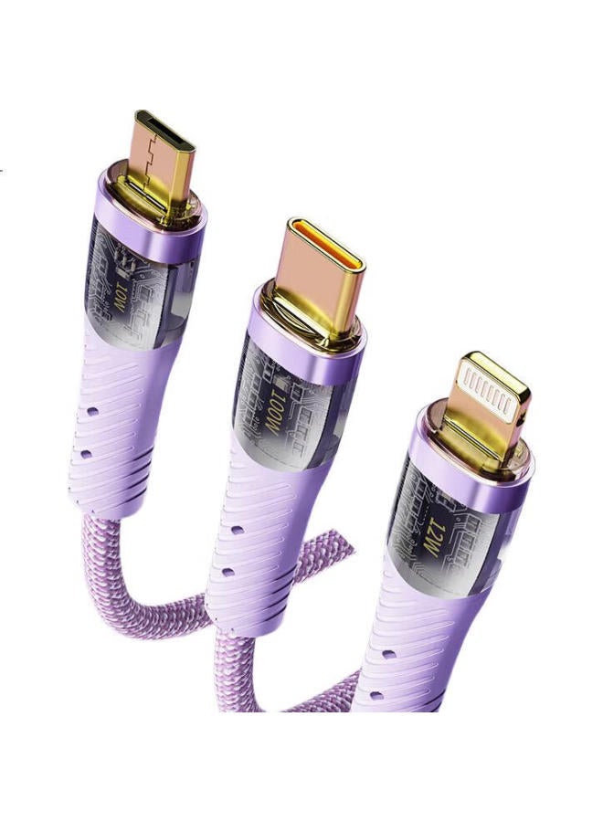 Rock Data Cable Three-In Charging Cable 100W For Apple 16 Pro Max/15, Pd Fast Charging, One-To Car Power Cord, Type-C/Usb Laptop Charger For Huawei, Android - Image 2