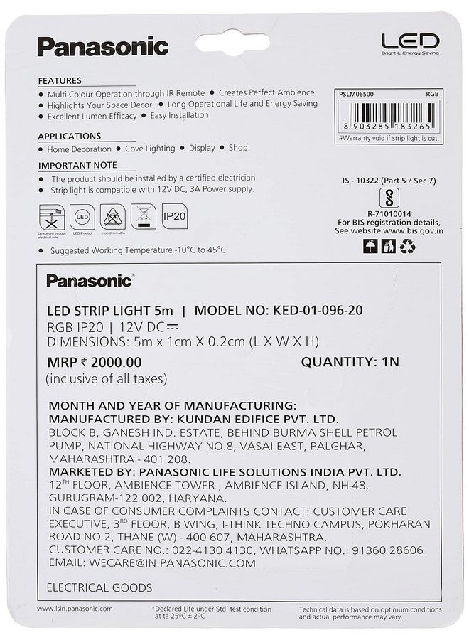 Panasonic Polycarbonate 50W RGB LED Strip Light, 12V DC 5 Metres Strip Light, IP 20, (Pack of 1),White - Image 2