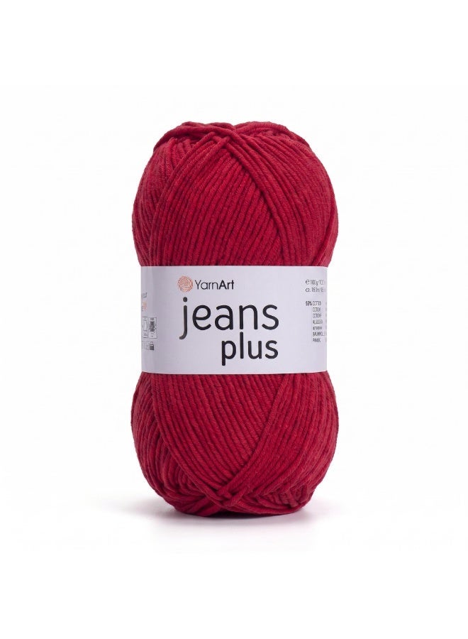 YarnArt Jeans Plus Yarn, Color 90 Bright Red, Cotton-Acrylic Blend, 100g - Image 1