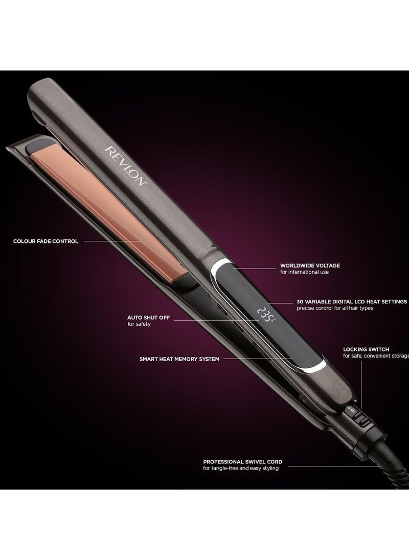 ريفلون مكواة فرد الشعر النحاسية بيرفكت هيت، مقاس 25 مم، مكواة فرد شعر سيراميكية، 30 إعداد شاشة LCD، حتى 235 درجة مئوية، لون أسود - Image 3