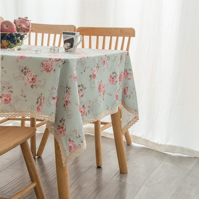 YEESSION Floral Print Rectangle Tablecloth 60 x 102 Inch Stain Resistant and Waterproof Wine Table Cover for Kitchen Dining Indoor Outdoor Buffet Tabletop Decoration (Light Green) - Image 2