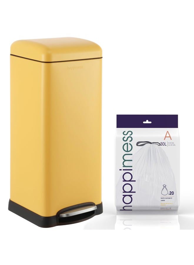 happimess HPM1007K Betty Retro 8-Gallon Step-Open Trash Can, Daffodil Yellow with Soft-Close Lid, Fingerprint Resistant, Modern, Minimalistic for Home, Kitchen, Laundry Room, Office, Bedroom, Bathroom - Image 1