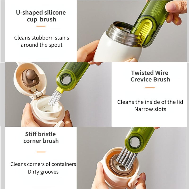 3 in 1 Multifunctional Cleaning Brush, Small Cup Lid Detail Brush, U Shape Silicone Straw Brush, Straw Cleaning Brush Set for Water Bottle Glass Cup (1) - Image 2