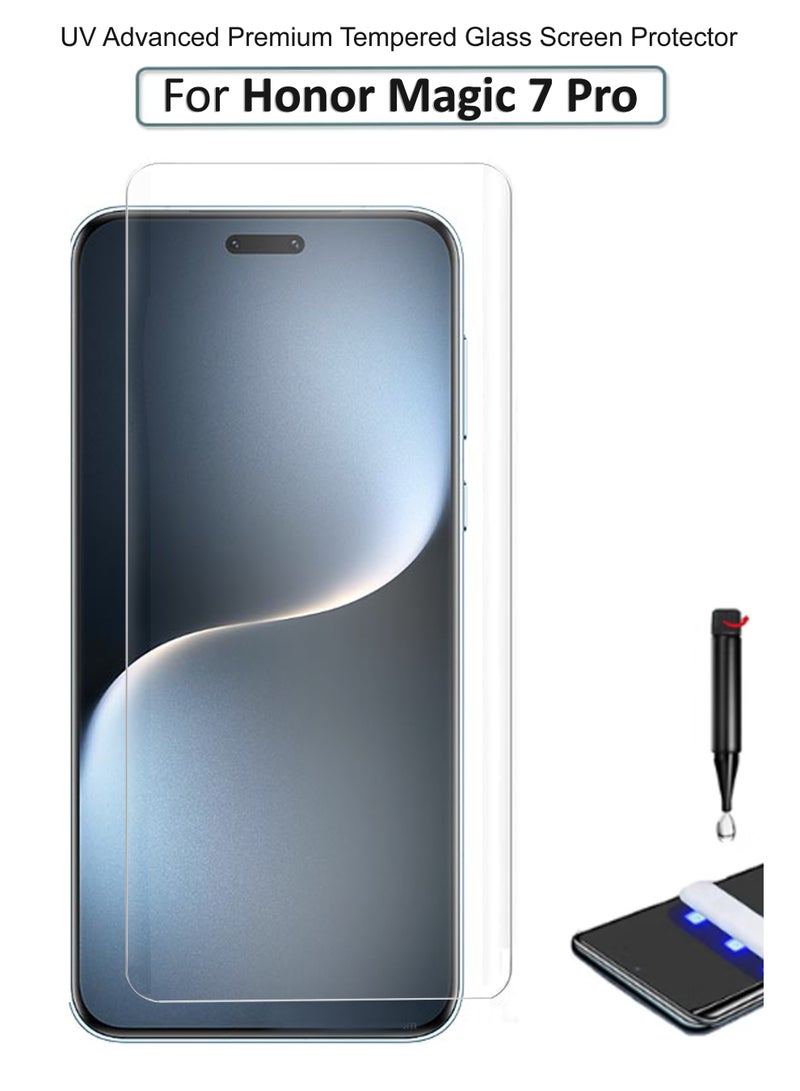 For Honor Magic 7 pro - UV Advanced Premium Tempered Glass Screen Protector Guard , Full Adhesive UV Curved Case Friendly HD Clarity With Installation Kit - Image 1