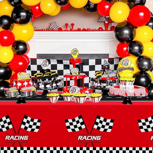 Childom 3Pcs Racing Car Plastic Tablecloth, Race Birthday Party Decorations, 54'' x 108'' Checkered Table Cloth Decor, Favors Rectangular Tablecloth for Boys Baby Shower Home - Image 5