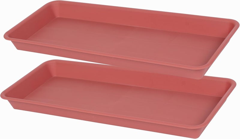 VUWEZ 2 Pack Plastic Plant Trays - Rectangular 17 18 inch, Indoor/Outdoor Plant Water Drip Trays for Flower Planters, Windowsill (7.8 x 17.5'', Terracotta) - Image 1
