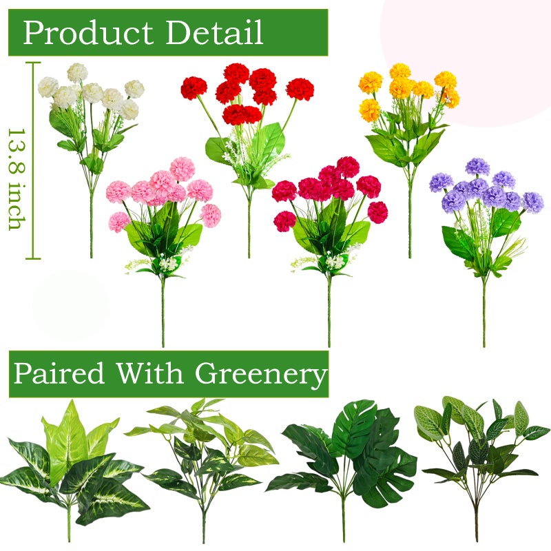 Cherica 10Pcs Artificial Flowers for Outdoors UV Resistantï¼Œ6Pcs Colorful Fake Mums Flowers and 4Pcs Outdoor Faux Plants Weatherproof Fake Plants Flowers for Indoor Outdoor Front Door Garden Proch - Image 2