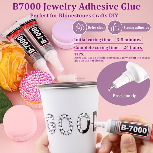 TINKRSTUFF 6000 قطعة من الكريستالات الراتنجية 3 مم مع 1 قطعة من لاصق المجوهرات B7000 سعة 10 مل للحرف اليدوية، كمية كبيرة من الجواهر المسطحة الشفافة، كريستالات رائعة بالجملة للحرف اليدوية، الملابس، الأكواب، الأحذية، فن الأظافر، القماش - Image 5