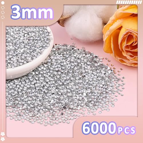TINKRSTUFF 6000 قطعة من الكريستالات الراتنجية 3 مم مع 1 قطعة من لاصق المجوهرات B7000 سعة 10 مل للحرف اليدوية، كمية كبيرة من الجواهر المسطحة الشفافة، كريستالات رائعة بالجملة للحرف اليدوية، الملابس، الأكواب، الأحذية، فن الأظافر، القماش - Image 2