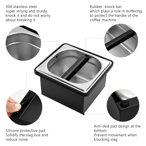 LYHLYA Espresso Knock Box, Stainless Steel Coffee Knock Box Large Capacity Coffee Pucks Container Espresso Machine Tool for Coffee Ground (Small) - Image 3