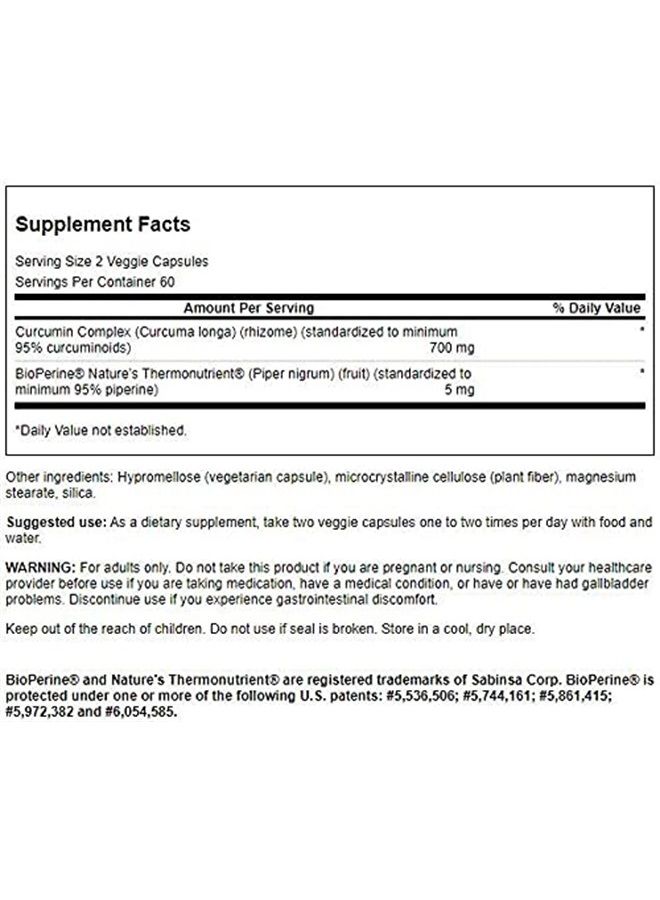 SWANSON Curcumin Complex - Herbal Supplement Supporting Joint Health, Mobility & Physical Function - Standardized with BioPerine for Maximum Absorption - (120 Veggie Capsules) - Image 2