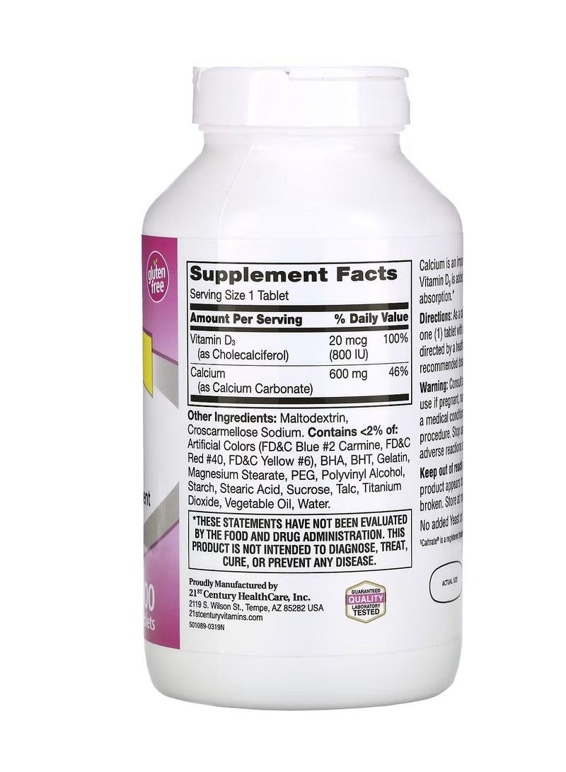 21st Century 600 Plus D3 Calcium Supplement - 400 Tablets - Image 2