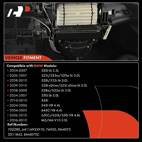 A-Premium HVAC Heater Blower Motor Assembly Compatible with BMW Vehicles - 525i, 525xi, 528i, 528i xDrive, 528xi, 530i, 530xi, 535i, 535i xDrive, 535xi, 545i, 550i, 645Ci, 650i, M5, M6 - Front Side - Image 3