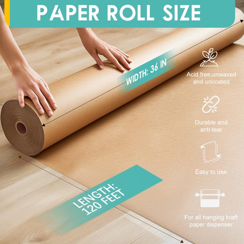 PH PERKHOMY PerkHomy Brown Kraft Paper Roll 36" x 1,440" (120') for Craft Bulletin Board Paper Art Table Covering Crafting Gift Wrapping Bouquet Packing Parcel 70GSM 50LB (Brown, 36" x 120') - Image 2