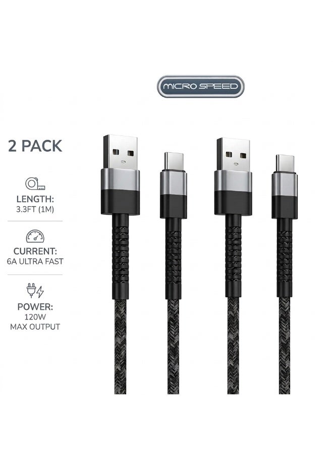 micro speed 2-Pack USB A to USB C Cable, 120W 6A Fast Charger Cord, 1M Premium Nylon Braided Wire for Fast Data Sync & Charging, Compatible with Samsung Galaxy, Xiaomi, Oppo, Vivo & All Type-C Devices - Image 1