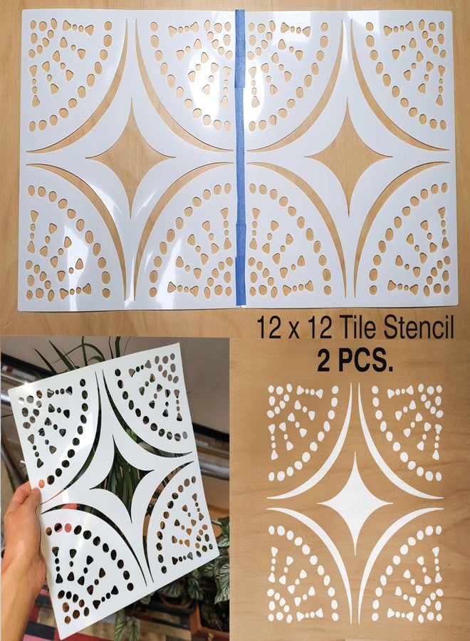 PINKIPO 2pack 12" x 12" Tile Stencil Painting Stencil for Walls and Floors - Reusable - Stencils for Painting - Stencil for Home Decor (Design-2) - Image 2