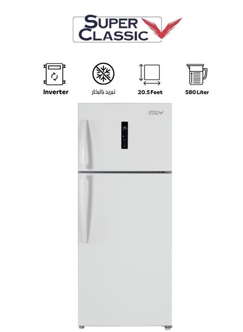 Super Classic Double Door Steam Refrigerator, 580 Liters, 20.5 Feet, White, Inverter - SPCRF-778N