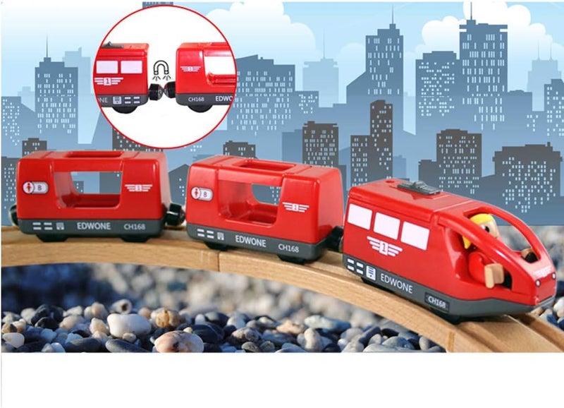 klarako Magnetic 3-Section Train Set - Battery Operated, Compatible with All Major Toy Train Brands, Wooden Toys for Kids Toddlers - Image 3