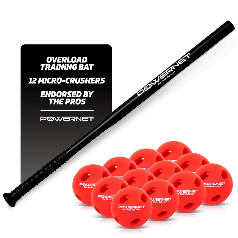 PowerNet Overload Training Baseball Bat Baseball Training Equipment for Improved Speed Power HandEye Coordination Bat 12 Micro Crusher Balls