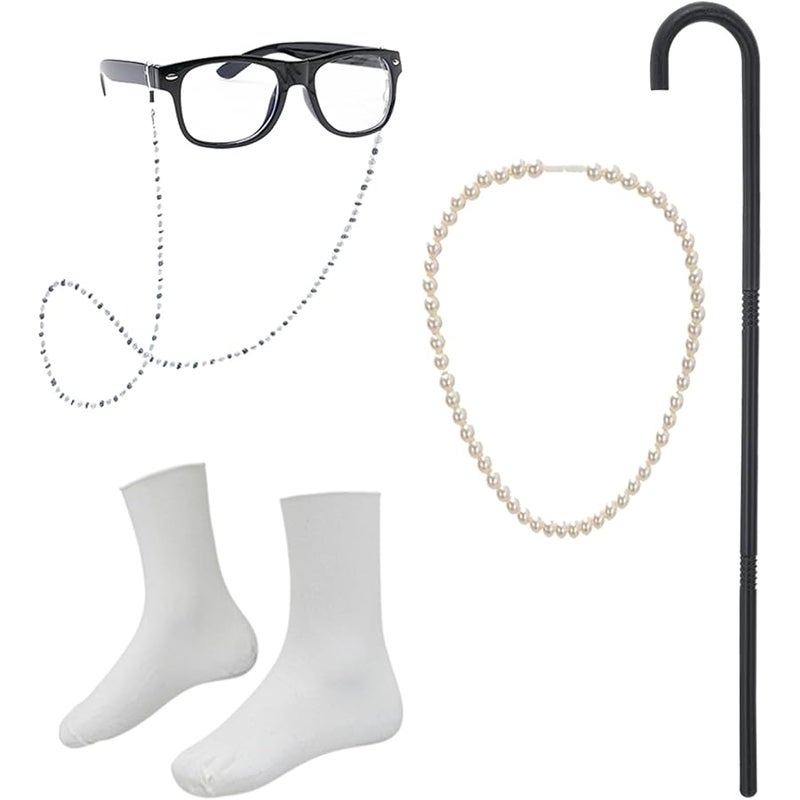 Z-Shop Old Lady Costume for Girls 100th Day of School Costume Grandma Granny Dress with Wig for Kids - Image 4