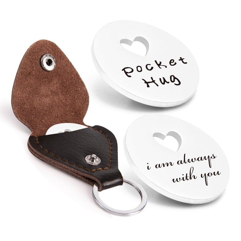 Qunrwe Pocket Hug Token,Long Distance Gifts Keepsake,Double Sided Inspirational Thinking of you Gift with Leather Keychain (Circle-i am always with you) - Image 1