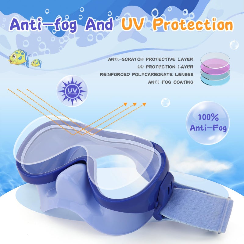 Wave Kids Swim Goggles with Nose Cover, Anti-Leak Swim Mask with Elastic Fabric Strap, UV Protection Swimming Goggles for Kids - Image 3