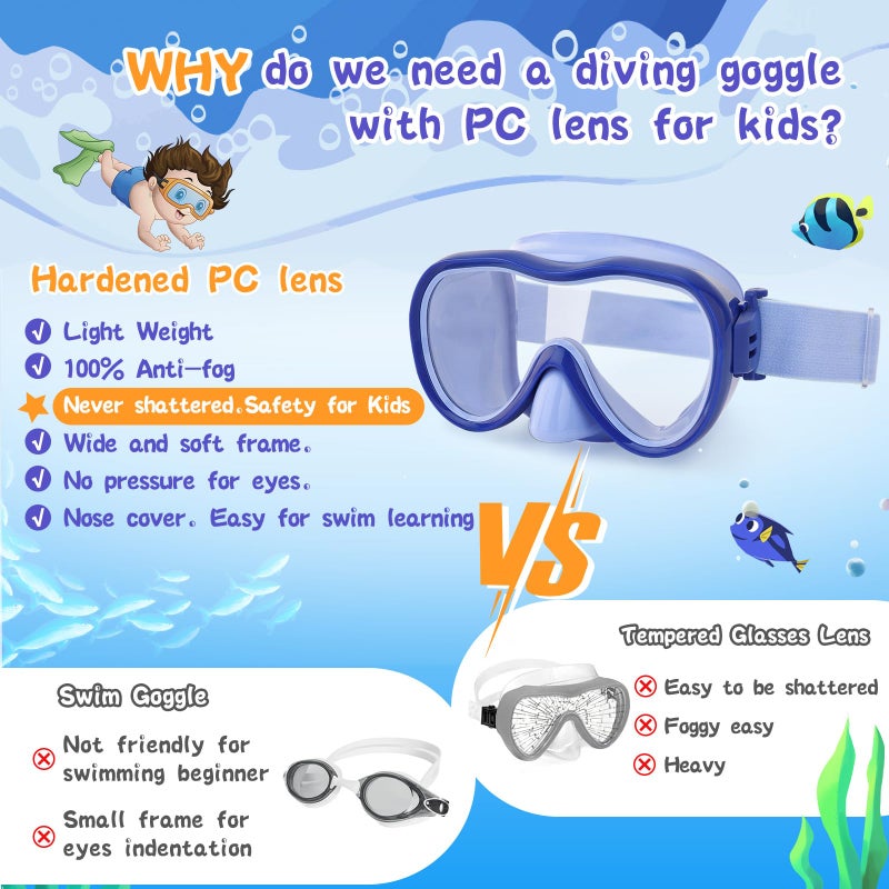Wave Kids Swim Goggles with Nose Cover, Anti-Leak Swim Mask with Elastic Fabric Strap, UV Protection Swimming Goggles for Kids - Image 4