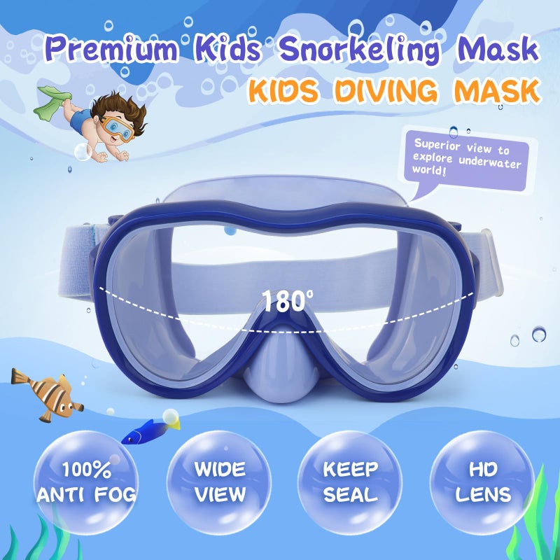 Wave Kids Swim Goggles with Nose Cover, Anti-Leak Swim Mask with Elastic Fabric Strap, UV Protection Swimming Goggles for Kids - Image 2