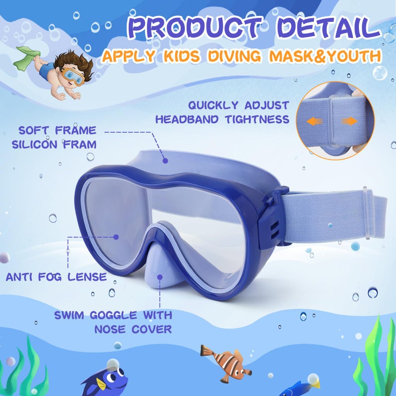 Wave Kids Swim Goggles with Nose Cover, Anti-Leak Swim Mask with Elastic Fabric Strap, UV Protection Swimming Goggles for Kids - Image 5