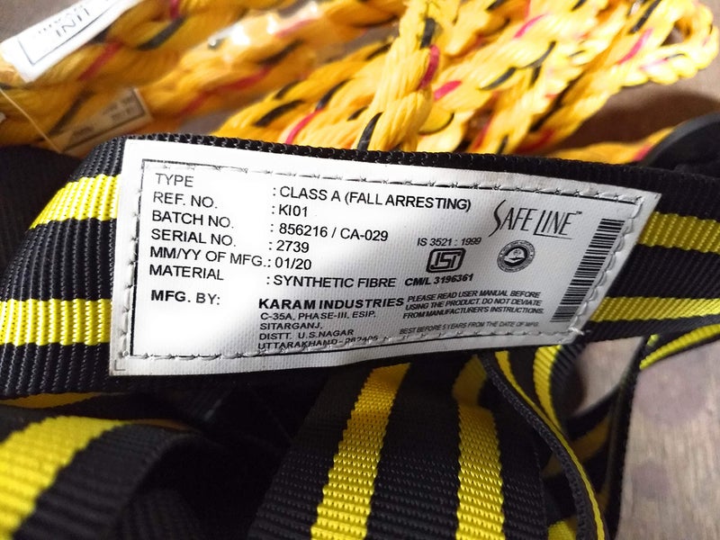 Karam Basic Safety Harness with Adjustable Chest & Thigh Straps | Equipped with Two Lanyards (2.0m) with Both Side Hooks | Construction Harness for Fall Protection | KI01(PN206D)(PP)(2.0M) - Image 2
