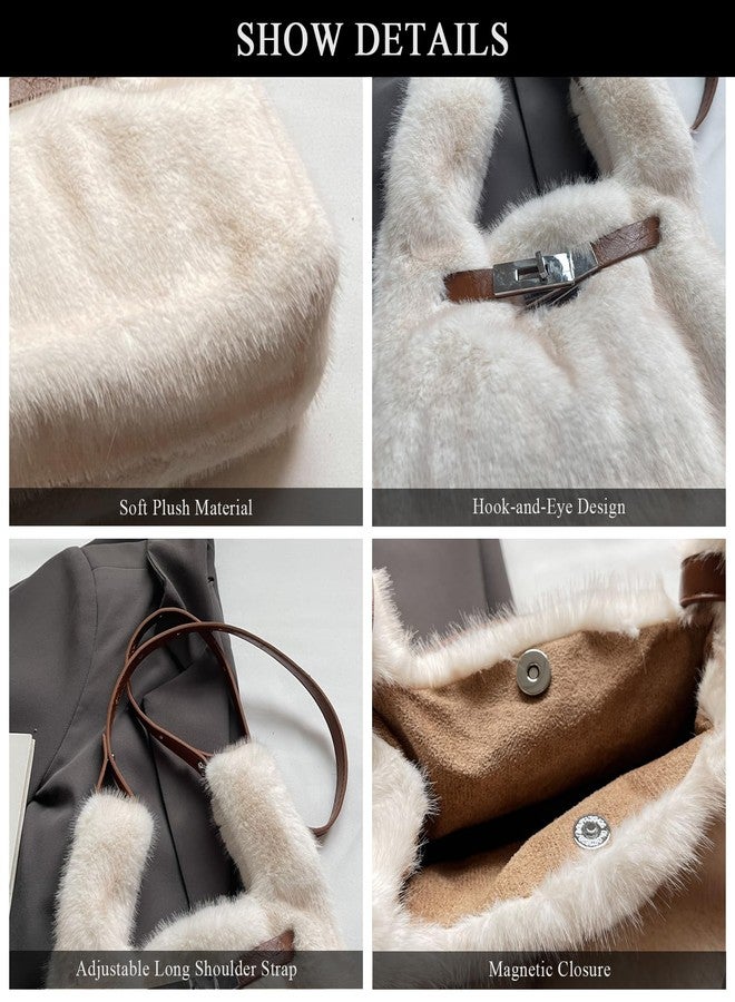 Extolove Furry Purse Mini Fluffy Tote Bag Designer Fuzzy Crossbody Handbag Faux Fur Purses for Women Plush Bags (Khaki) - Image 5