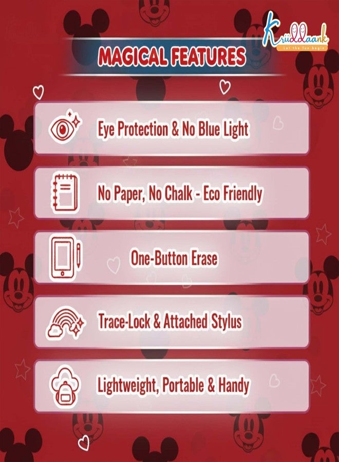 Kriiddaank Mickey Disney LCD Writing Magic Tablet 9 Inch, Electronic Drawing Pad for Kids, Toddler Travel Doodle Board, Preschool Early Education Toy, Birthday Gift for Boys & Girls 3-9 Years (Red) - Image 3