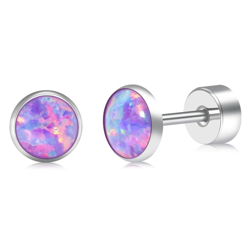 ZDE Titanium Flatback Earrings for Women Opal Fire and Snow Stud Earrings Flat Back Women Earrings Hypoallergenic Cartilage Flatback Earring Tragus Helix Tragus Conch Piercing 4mm - Image 1