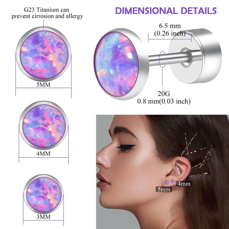 ZDE Titanium Flatback Earrings for Women Opal Fire and Snow Stud Earrings Flat Back Women Earrings Hypoallergenic Cartilage Flatback Earring Tragus Helix Tragus Conch Piercing 4mm - Image 2