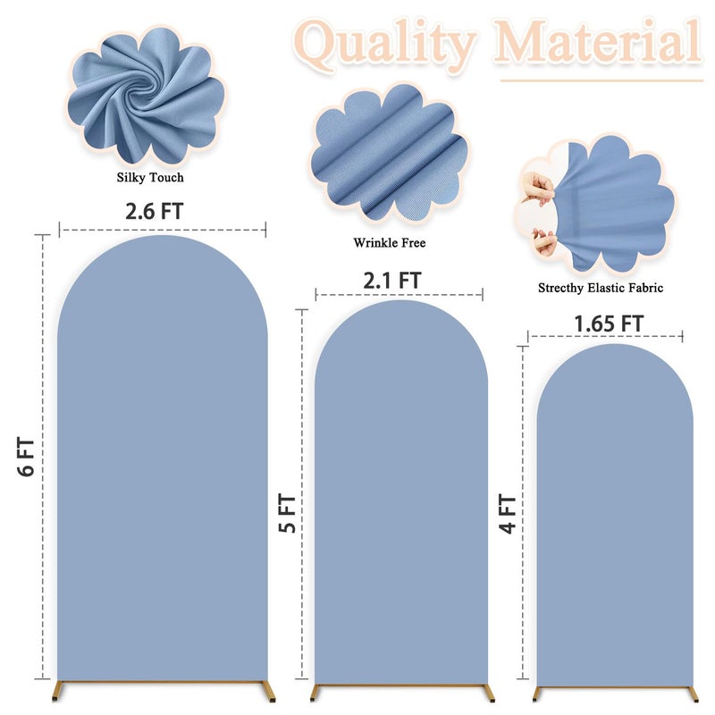 PATYDEST Dusty Blue Wedding Arch Cover Set of 3 Arch Cover Backdrop Fabric 4ft 5ft 6ft Spandex Fit Backdrop Covers for Arched Stand Arches Frame Wall Cover for Birthday Baby Shower Party Arched Stand Covers - Image 4