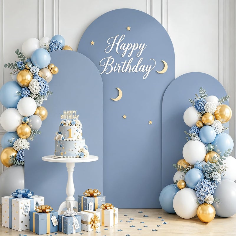 PATYDEST Dusty Blue Wedding Arch Cover Set of 3 Arch Cover Backdrop Fabric 4ft 5ft 6ft Spandex Fit Backdrop Covers for Arched Stand Arches Frame Wall Cover for Birthday Baby Shower Party Arched Stand Covers - Image 3