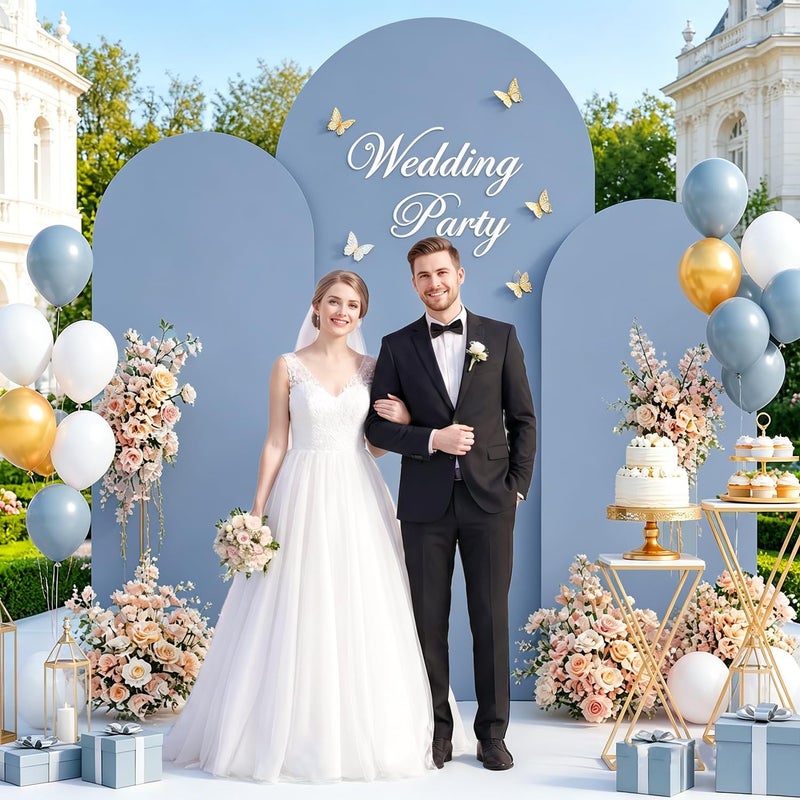 PATYDEST Dusty Blue Wedding Arch Cover Set of 3 Arch Cover Backdrop Fabric 4ft 5ft 6ft Spandex Fit Backdrop Covers for Arched Stand Arches Frame Wall Cover for Birthday Baby Shower Party Arched Stand Covers - Image 2