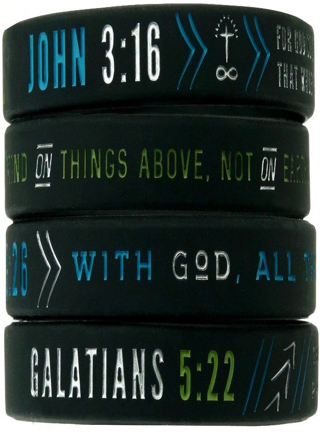 Inkstone Christian Silicone Wristbands w/Scriptures (Set of 4) - Unisex Bible Verse Jewelry for Men Women Rubber Bracelets Religious Gifts for Men - Image 1