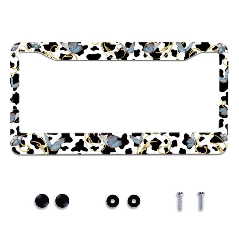 Omw2fyb Personalise Cows and Butterfly License Plate Frames Cute Leopard License Plate Frame Car Universal Stainless Steel Accessories Cars Decor 2 Holes Screws Fits Standard US Vehicles Size 12.2 x 6 Inches - Image 1