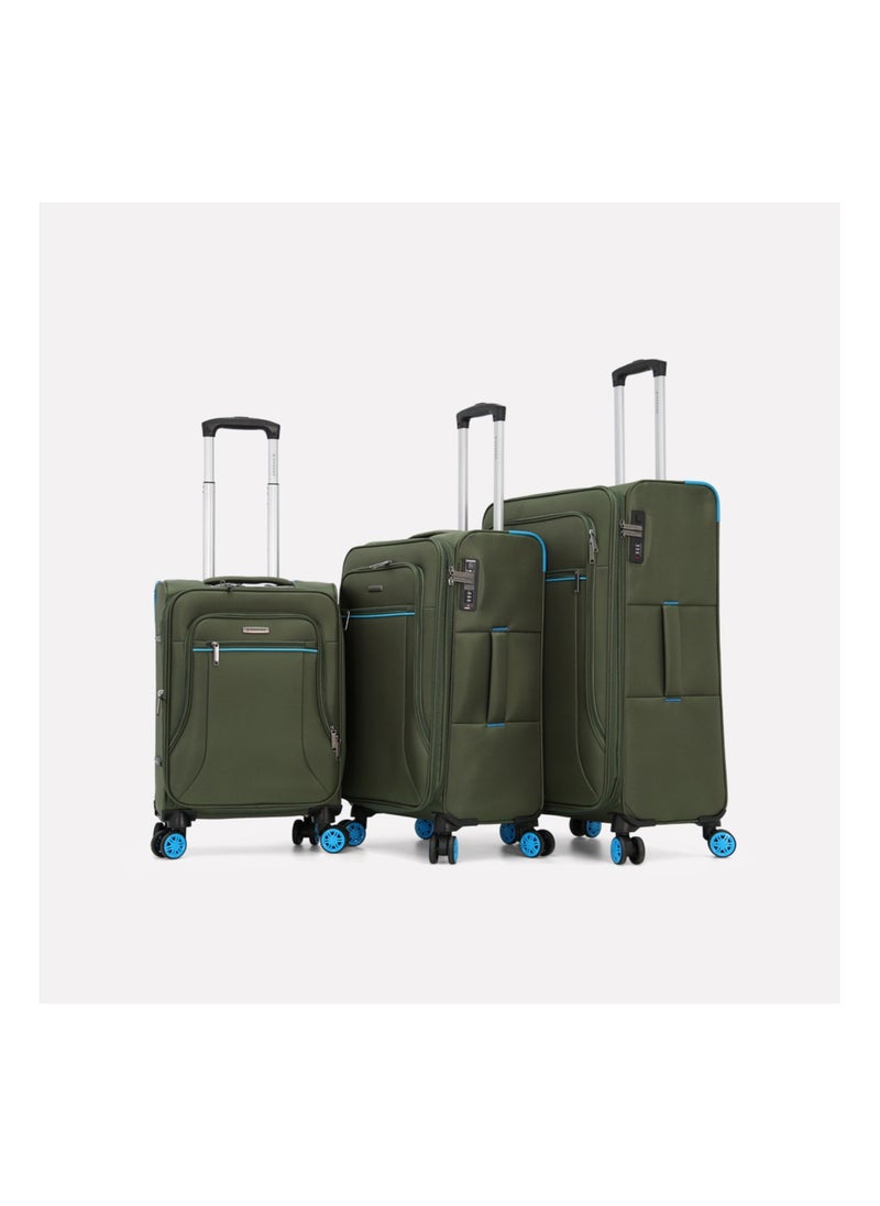 GIORDANO Softside Luggage Spinner Trolley Bag 3 Pieces Set,Green (S-20",M-24",L-28")  - Image 1