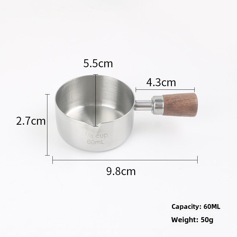 Western Steak Sauce Cup Stainless Steel Dipping Saucer with Handle Tomato Sauce Cup Seasoning Sauce Dish Measuring Cup Measuring Spoon(Silver 60ml short handle diversion Port) - Image 1