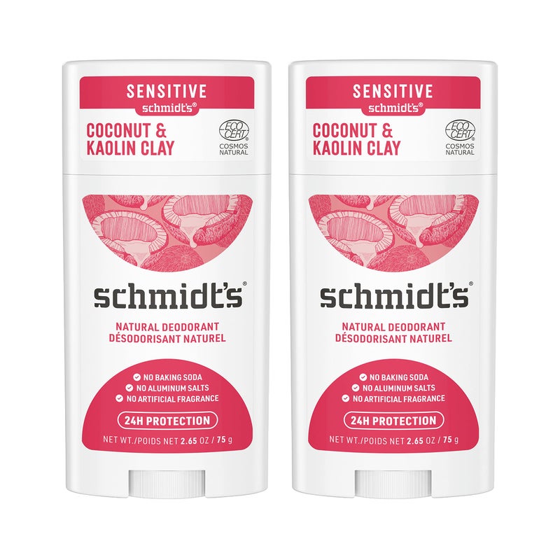 Schmidt's Aluminum Free Natural Deodorant Coconut & Kaolin Clay 2-pk for Women and Men, with 24 Hour Odor Protection, Certified Natural, Cruelty Free, Vegan Deodorant 2.65oz - Image 1