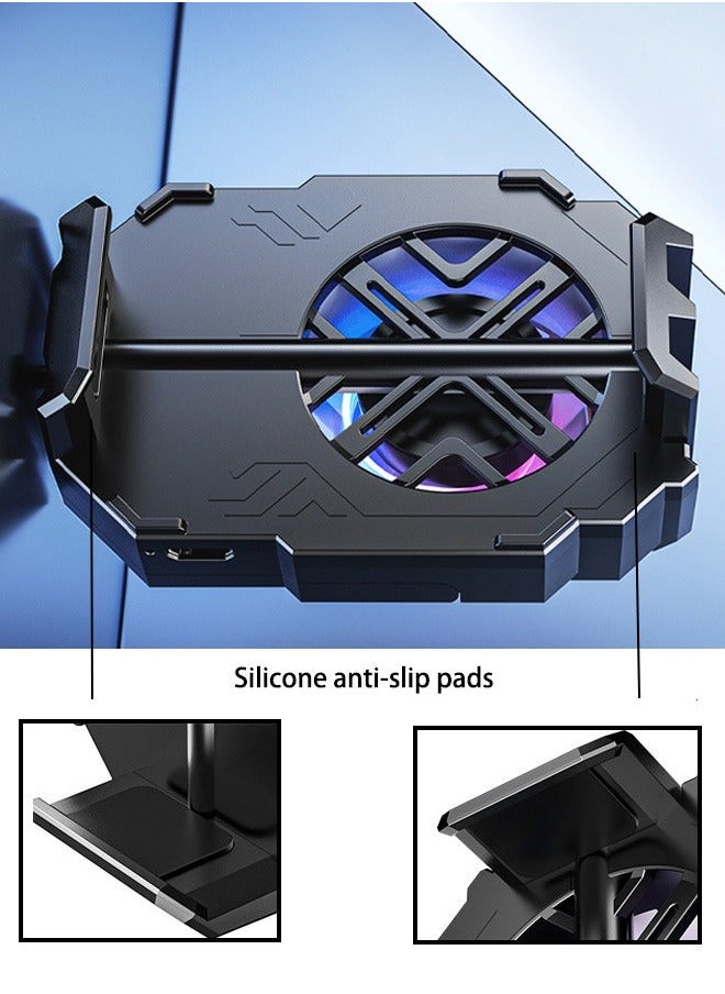 Generic Mobile Phone Radiator Cell Phone Cooler Portable Phone Radiator With Light Mobile Phone Cooling Fans Rechargeable Cellphone Cooling Fan Accessories With Stand for Game Player  - Image 2