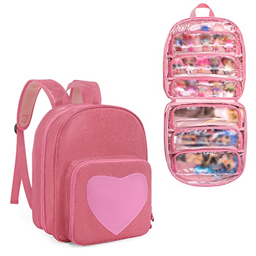 LoDrid Carrying Backpack Compatible with LOL Surprise Dolls All, Storage Case with 6 Clear Pockets for Dolls Organizer & Display, Pink, Bag Only (Patent Design) - Image 1