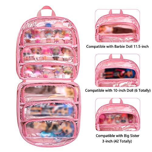 LoDrid Carrying Backpack Compatible with LOL Surprise Dolls All, Storage Case with 6 Clear Pockets for Dolls Organizer & Display, Pink, Bag Only (Patent Design) - Image 3