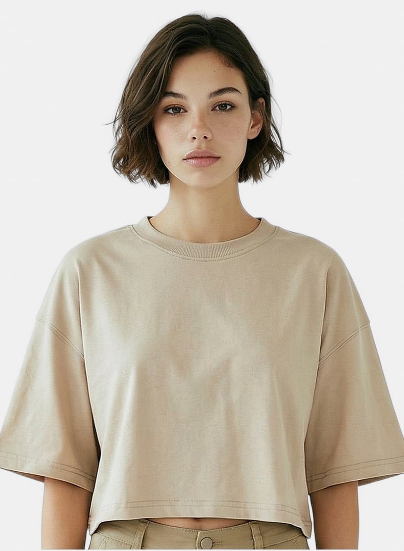 RAVIN Women Stone Cropped Boxy Fit T-Shirt with Back Seam Detail - Image 1