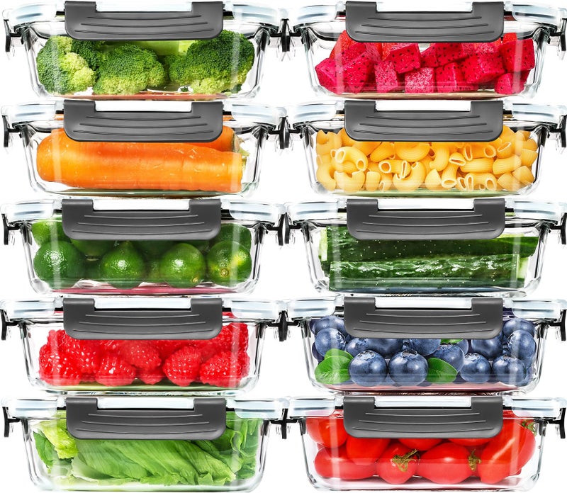 Skroam 10 Pack Glass Meal Prep Containers, 22 OZ Glass Airtight Food Storage Containers with Lids, Pantry Kitchen Storage Containers for Lunch, Food Storage, Meal Prep, Lunch Bento Boxes - Image 1