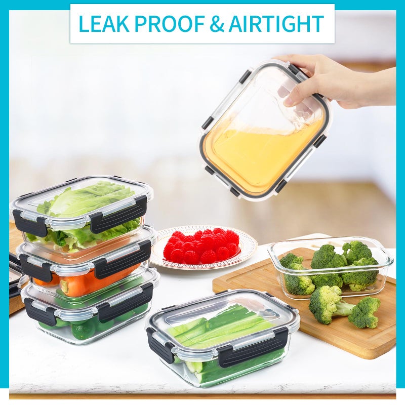 Skroam 10 Pack Glass Meal Prep Containers, 22 OZ Glass Airtight Food Storage Containers with Lids, Pantry Kitchen Storage Containers for Lunch, Food Storage, Meal Prep, Lunch Bento Boxes - Image 3