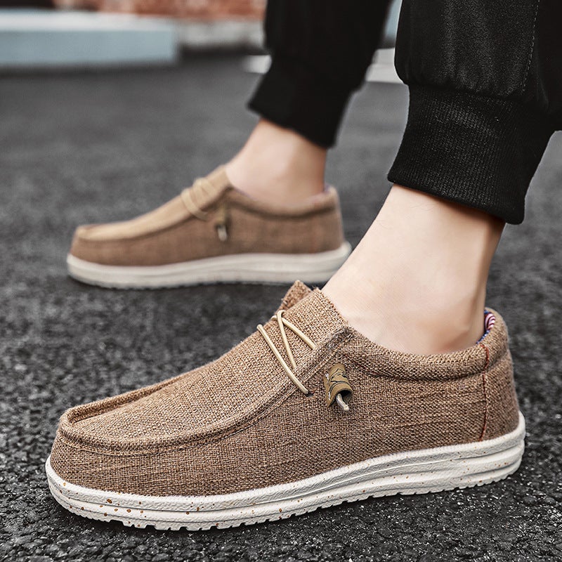 Generic Cross-border plus size New Four Seasons mens slip-on casual shoes loafers sailing cloth shoes comfortable outdoor fashionable mens shoes Khaki