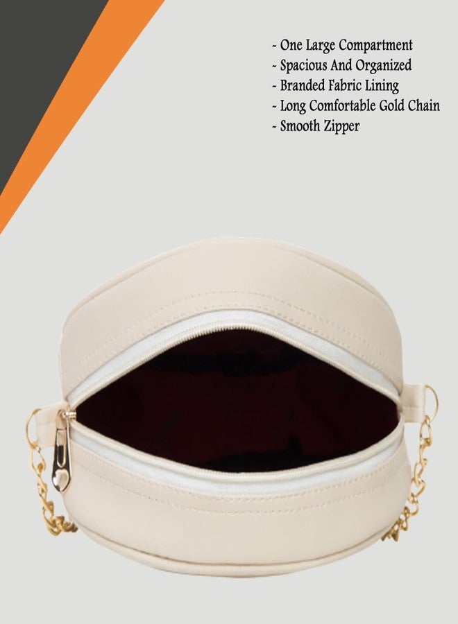 ADISA women girls round embroided sling bag (Off White) - Image 5